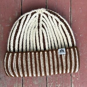 Autumn Ribbed Knit Beanie in Cream & Brown